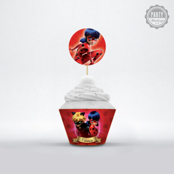 cupcake topper για παρτι με θεμα Ladybug miraculous