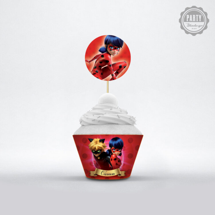 cupcake topper για παρτι με θεμα Ladybug miraculous