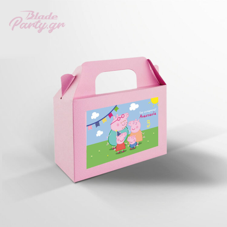 Lunchbox Πέπα σε ροζ χρωμα με την Πέπα και όλη την οικογενεια για να βάλεις μέσα γλυκάκια και δωράκια πάρτυ
