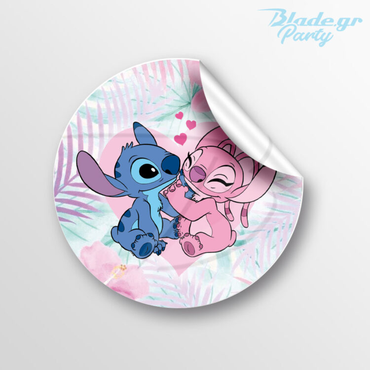αυτοκολλητο κυκλακι lilo & Angel για παρτυ Lilo & STitch. Μπορείς να το κολλησεις σε ποτηρια σακουλες δωρακια κλπ