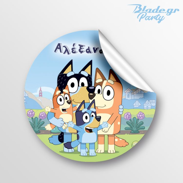 Κυκλικό αυτοκόλλητο με όνομα Bluey