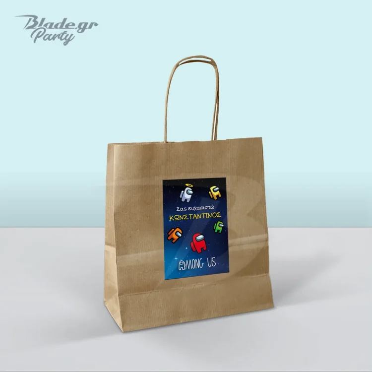 Κραφτ Προσωποποιημένη Χαρτοσακούλα Among Us με αυτοκόλλητο για τα δώρα του πάρτυ | blade.gr