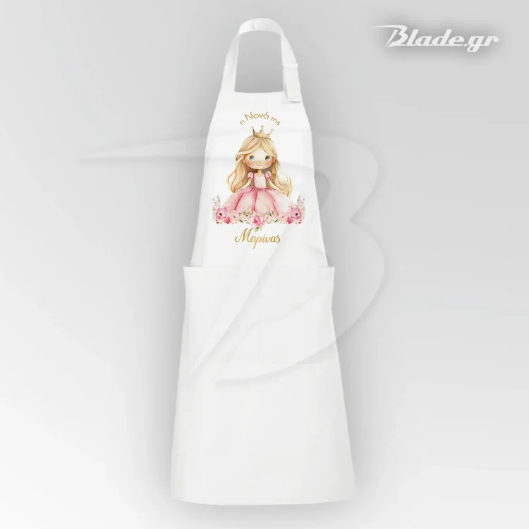 Ποδιά νονού Πριγκίπισσα ξανθιά με λουλούδια και χρυσά γράμματα | blade.gr