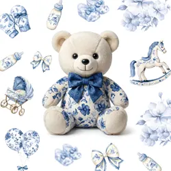 Blue Toile θεματική βάπτιση αγόρι